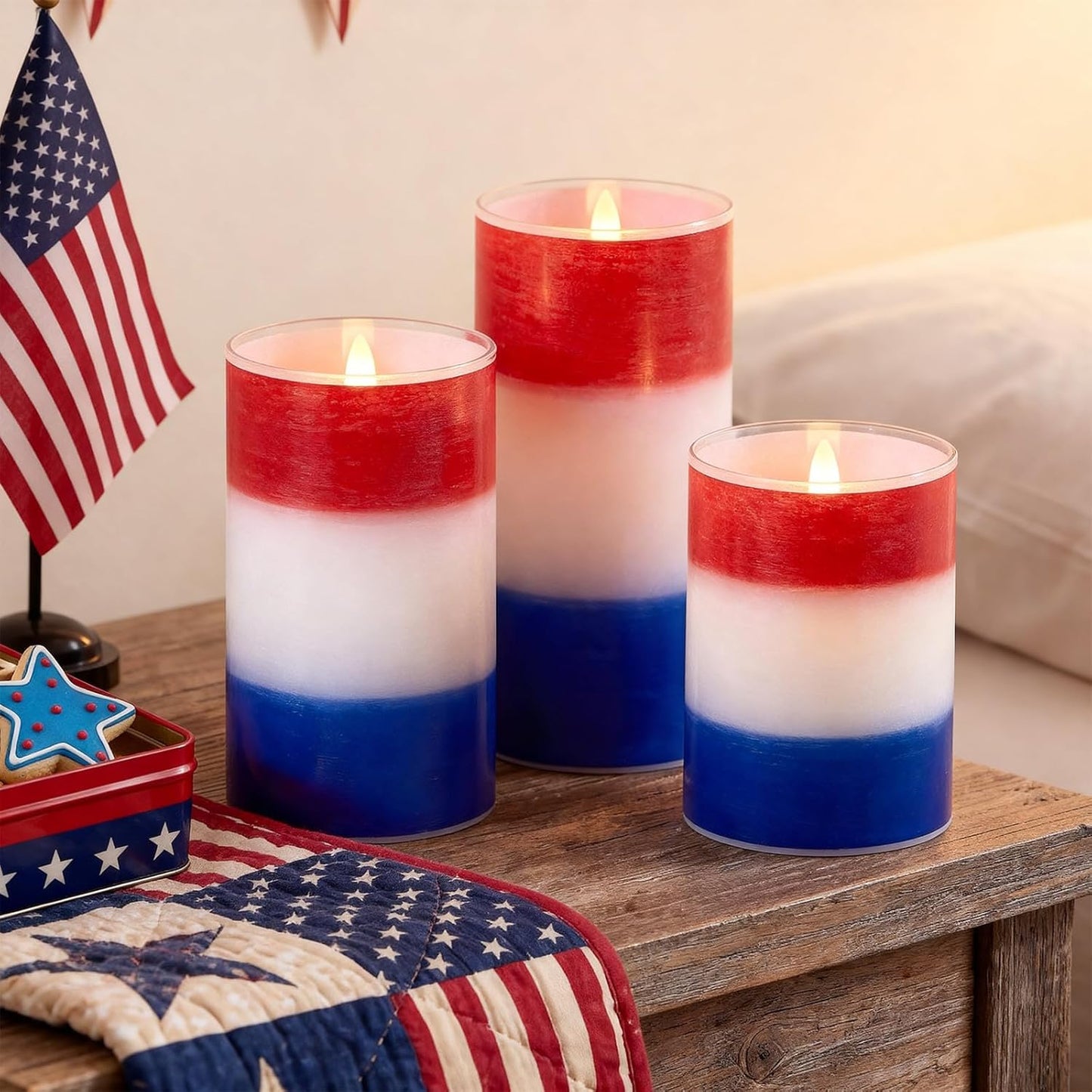 Tujoe 3 Pcs Summer Ocean Flameless Candles Teal Beach LED Battery Pillar Candles Set Battery Operated Coastal Nautical Decorations Flickering Gifts with Remote Decorations for Holiday