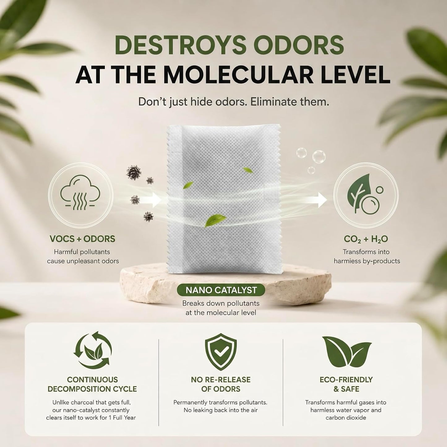 Unscented Odor Eliminator Pouches (8-Pack) - 1 Year Smell Absorber for Trash Can, Shoe, Gym Bag - Better Than Baking Soda - Deodorizer Inserts Compatible with Diaper Genie & Munchkin