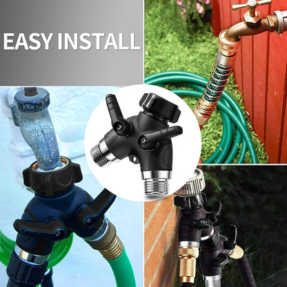 2 Way Garden Hose Y Splitter, 3/4 Inch Heavy Duty Metal Faucet Splitter | 2 Pack 3/4" Garden Hose Splitter Heavy Duty Water Faucet Splitter with Comfortable Rubberized Grip + 6 Extra Rubber Washers