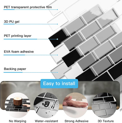 Art3d Peel and Stick Backsplash for Kitchen White Subway (10 Tiles, Thicker Design)