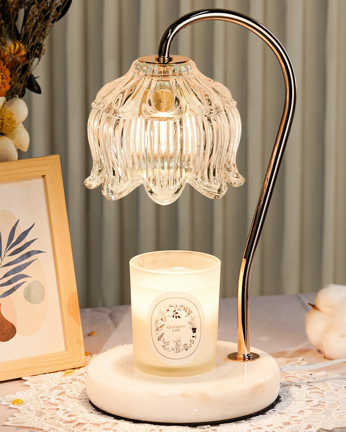 Funistree Flower Candle Warmer Lamp with Timer & Dimmer, Adjustable Height Candle Warmer, Christmas Birthday Gifts for Women Mom, House Warming New Home Decor, Wax Warmer with 2 Bulbs for Jar Candles