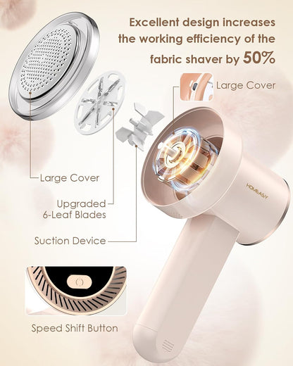 Fabric Shaver Fuzz Remover Rechargeable, HOMEASY Electric Lint Remover Shaver with 3 Blades & LED Digital Display, Sweater Couch Fabric Pill Shaver for Sweater, Couch, Furniture (White)