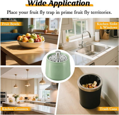 Ceramic Fruit Fly Trap for Indoors, Reusable Kitchen Fly Catcher with Stainless Steel Vent Lid, Uses Safe & Natural Vinegar Bait Trap, Dishwasher Safe, Easy to Use (White,1 Pack)