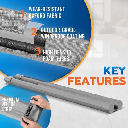 Comfyanno Under Door Draft Stopper - Bottom Door Seal & Gap Filler- Fits 30” to 36” Door, Block Noise, Sound, Air, Bugs, Dust, Easy to Install, Double Side Block, No Adhesive, Black