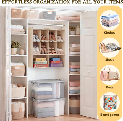 Ofiray-home 6 Tier Hanging Closet Organizer, 16 Compartments Sweater Organizer for Closet with 3 Sturdy Hooks, Closet Organizers and Storage, Wardrobe, Rv, Garment Rack, Grey