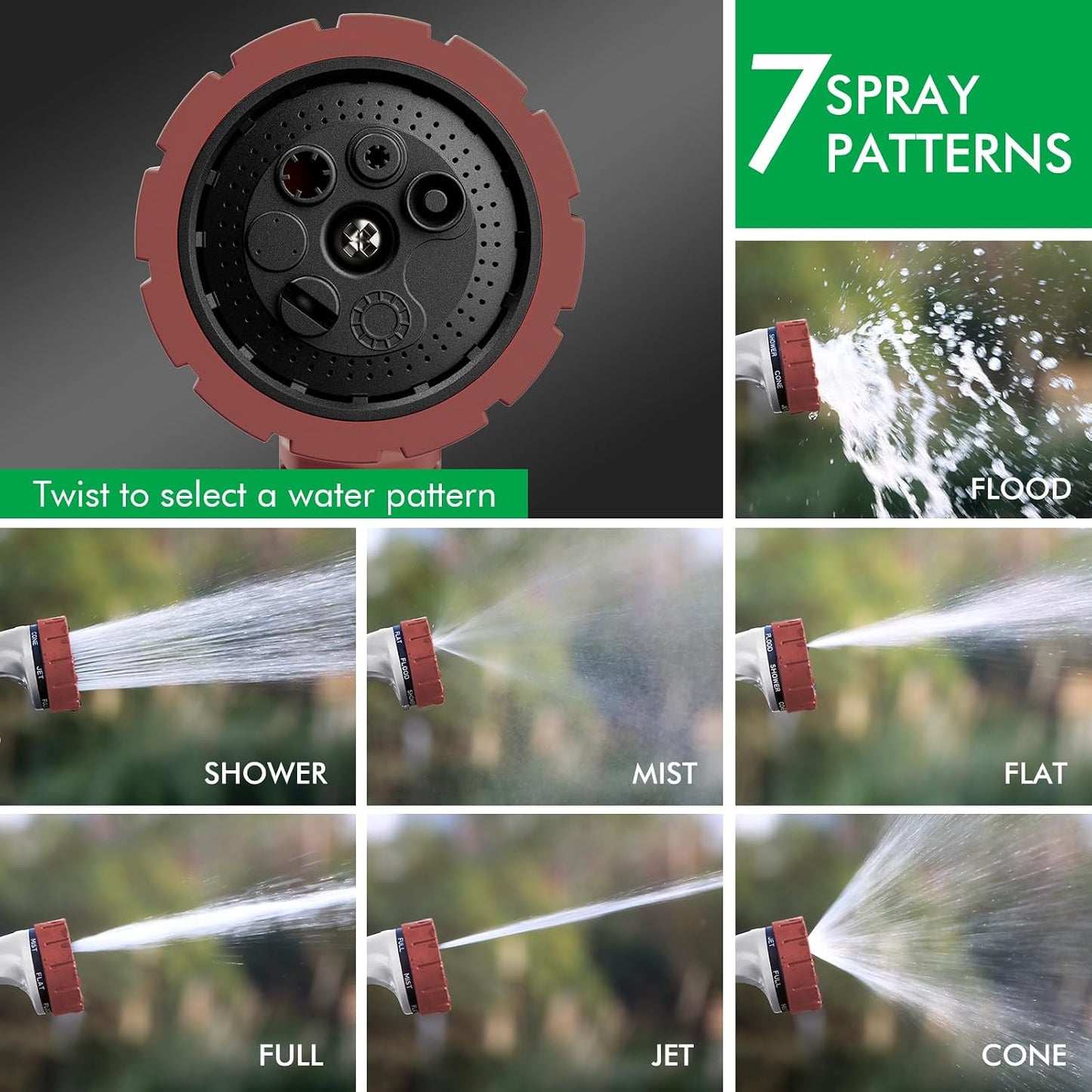 RESTMO Heavy Duty Hose Nozzle, Metal Garden Water Hose Sprayer with 7 Watering Patterns, Thumb Control, On Off Valve, High Pressure Nozzle Sprayer for Watering Plants, Car and Pet Washing, Bronze