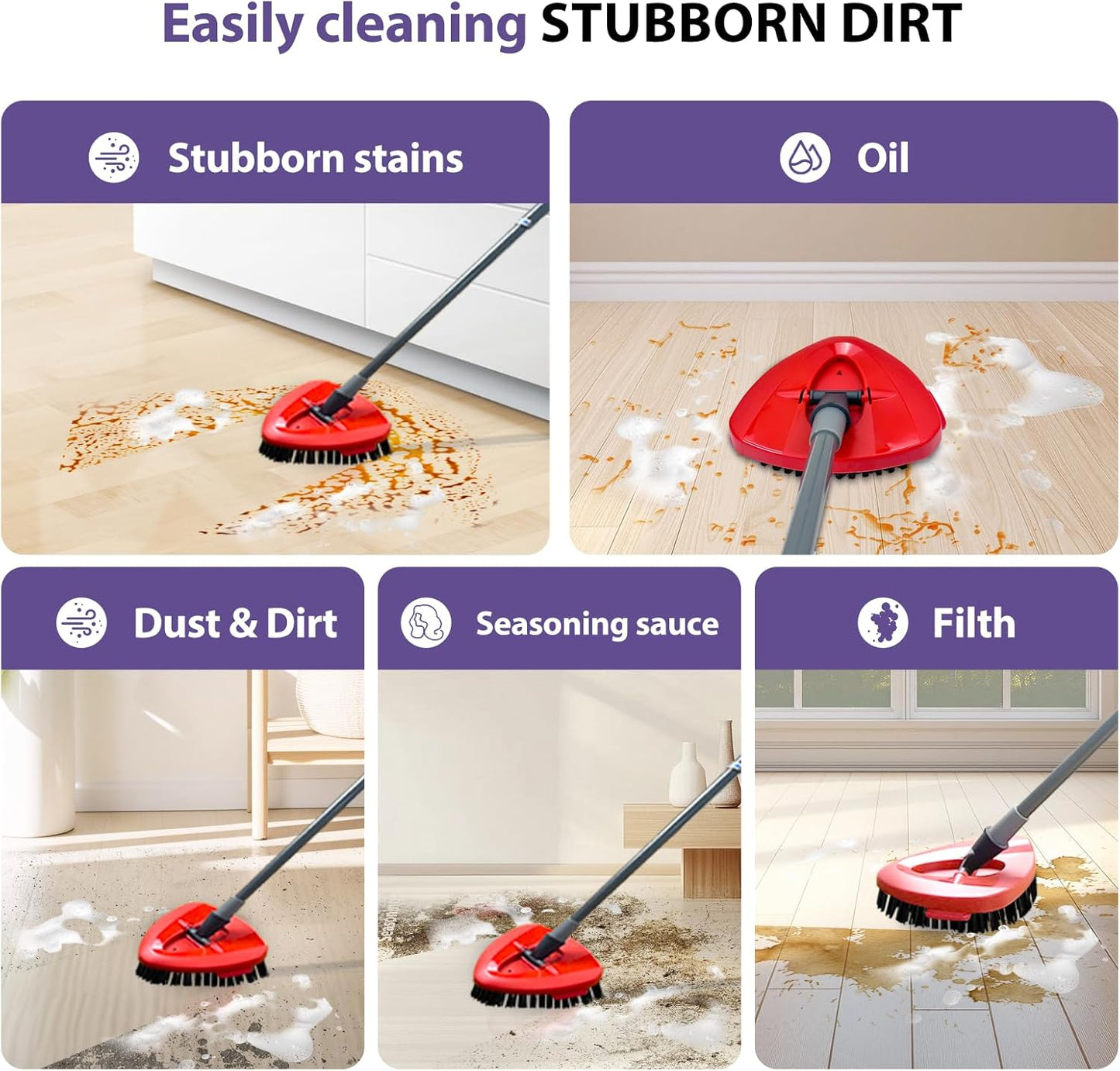 Spin Mop Replacement Set for O-Ceda EasyWring 1-Tank System, Includes 2 Mop Head Replacement, 1 Mop Handle (30-58in Adjustable 4-Section Pole), 1 Scrubber Head, 1 Spin Base