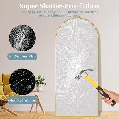Full Length Mirror with Stand, 71"x28" Arched Full Body Large Stand Up Aluminum Frame Floor Standing Mirror, Freestanding Hanging Leaning Mounted for Bedroom Living Room Entryway Gold
