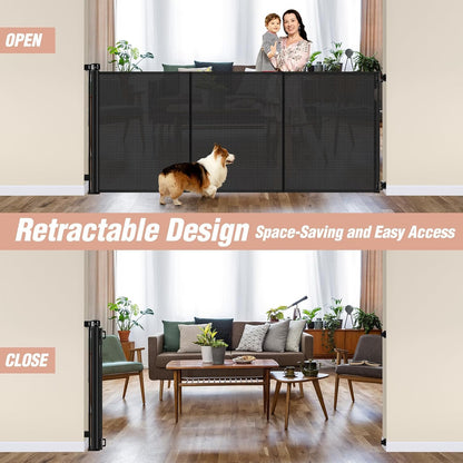 Newly Enhanced - 42" Tall × 120" Extra Wide Retractable Baby Gate Keeps Pets from Getting Under Tall Dog Gate, Indoor/Outdoor Baby Gates for Dogs, Retractable Dog Gate for Large Openings, White
