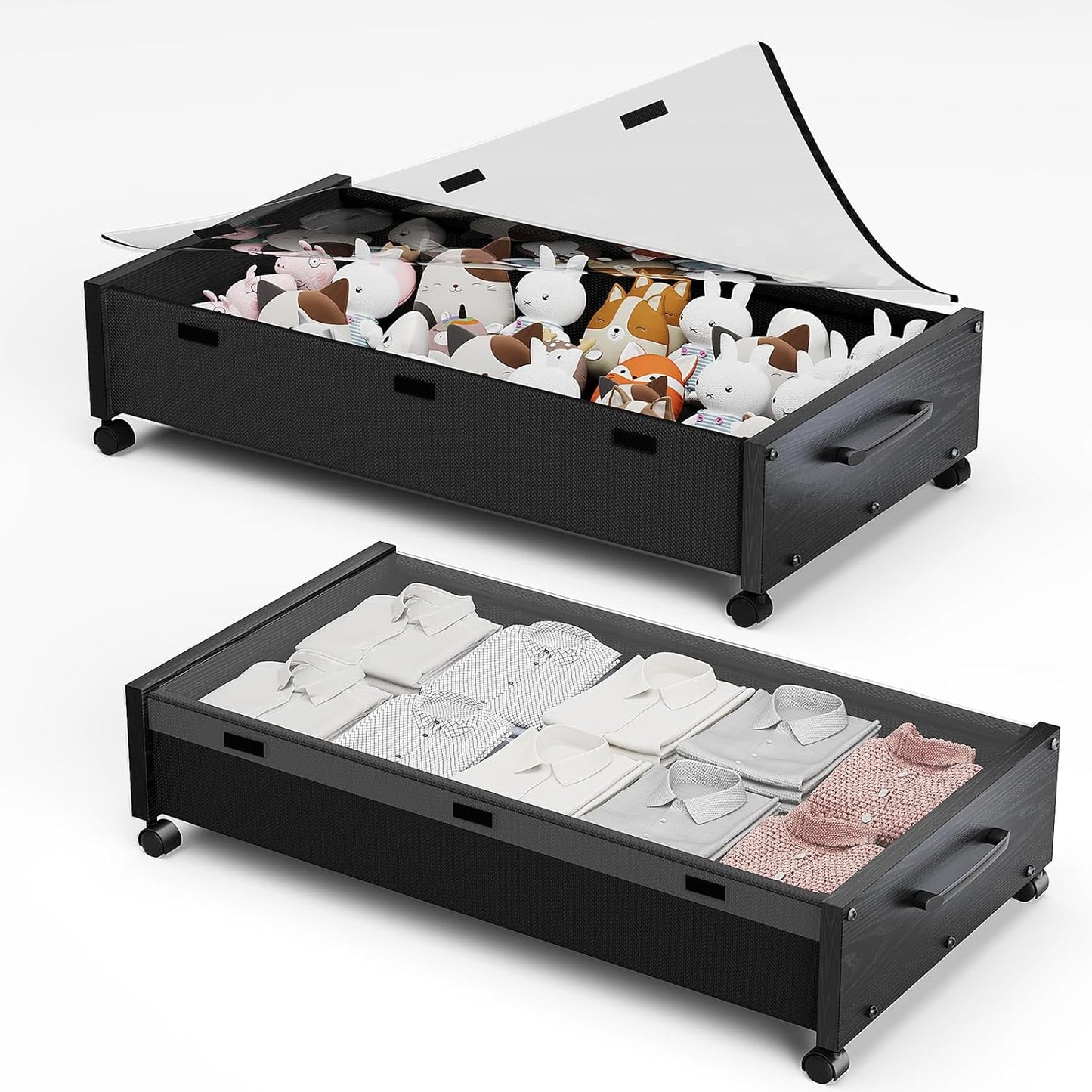 KITHELP Under Bed Storage Containers with Wheels, 2 Pack Underbed Shoe Storage Organizer with Removable Lids, Large Rolling Under Bed Storage Dresser Drawers for Clothes Toys Shoes Blankets