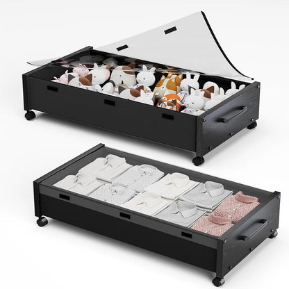KITHELP Under Bed Storage Containers with Wheels, 2 Pack Underbed Shoe Storage Organizer with Removable Lids, Large Rolling Under Bed Storage Dresser Drawers for Clothes Toys Shoes Blankets