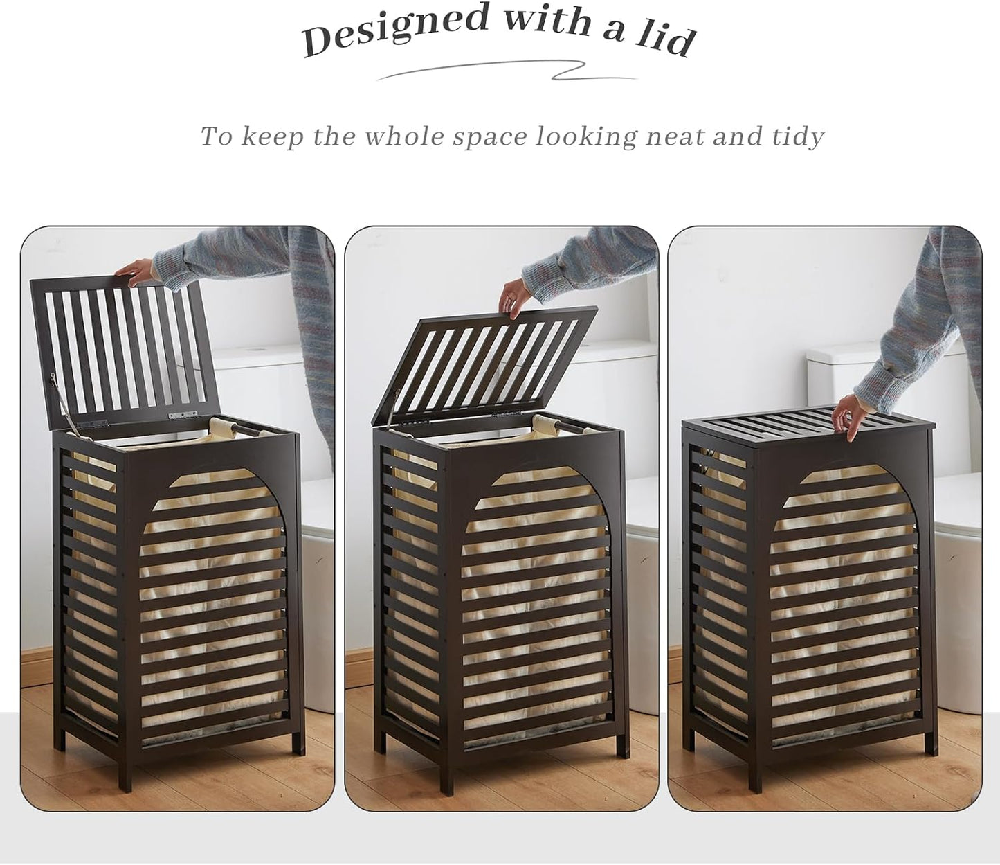 Laundry Hamper with Lid,Bamboo Large Waterproof Clothes Laundry Basket,Removable Washing Bags with Handles,clothes basket (Natural)