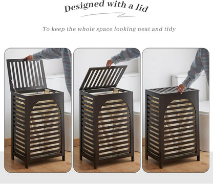 Laundry Hamper with Lid,Bamboo Large Waterproof Clothes Laundry Basket,Removable Washing Bags with Handles,clothes basket (Natural)