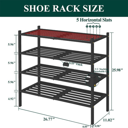 Smiry Bamboo Shoe Rack, 3 Tier Free Standing Wooden Shoe Organizer, Stackable Wood Shoe Storage Shelf for Closet, Entryway, 5 Horizontal Slats, 26.8"x11"x18.3", Natural