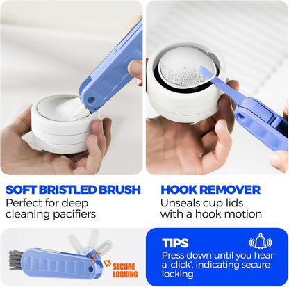 6 Pack Holikme 4 in 1 Cup Lid Cleaning Brush Set with 3 Straws, Multifunctional Bottle Brush, Silicone Cup Lid Gap Cleaner, Bristle Crevice Cleaning Brush, Flat End Brushes, Navy & Black & Olive