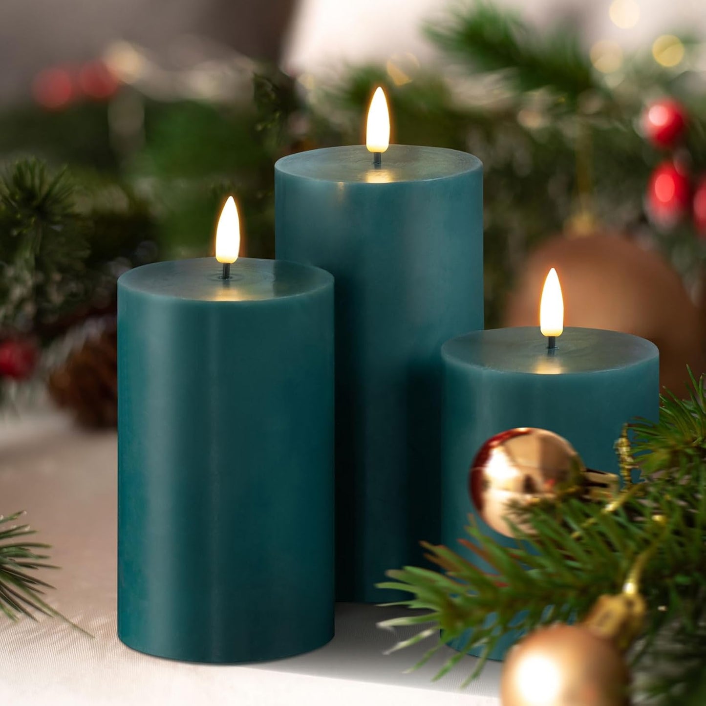 Black Flameless Pillar Candles with Remote, Flickering LED Wax Candles Battery Operated Set of 3