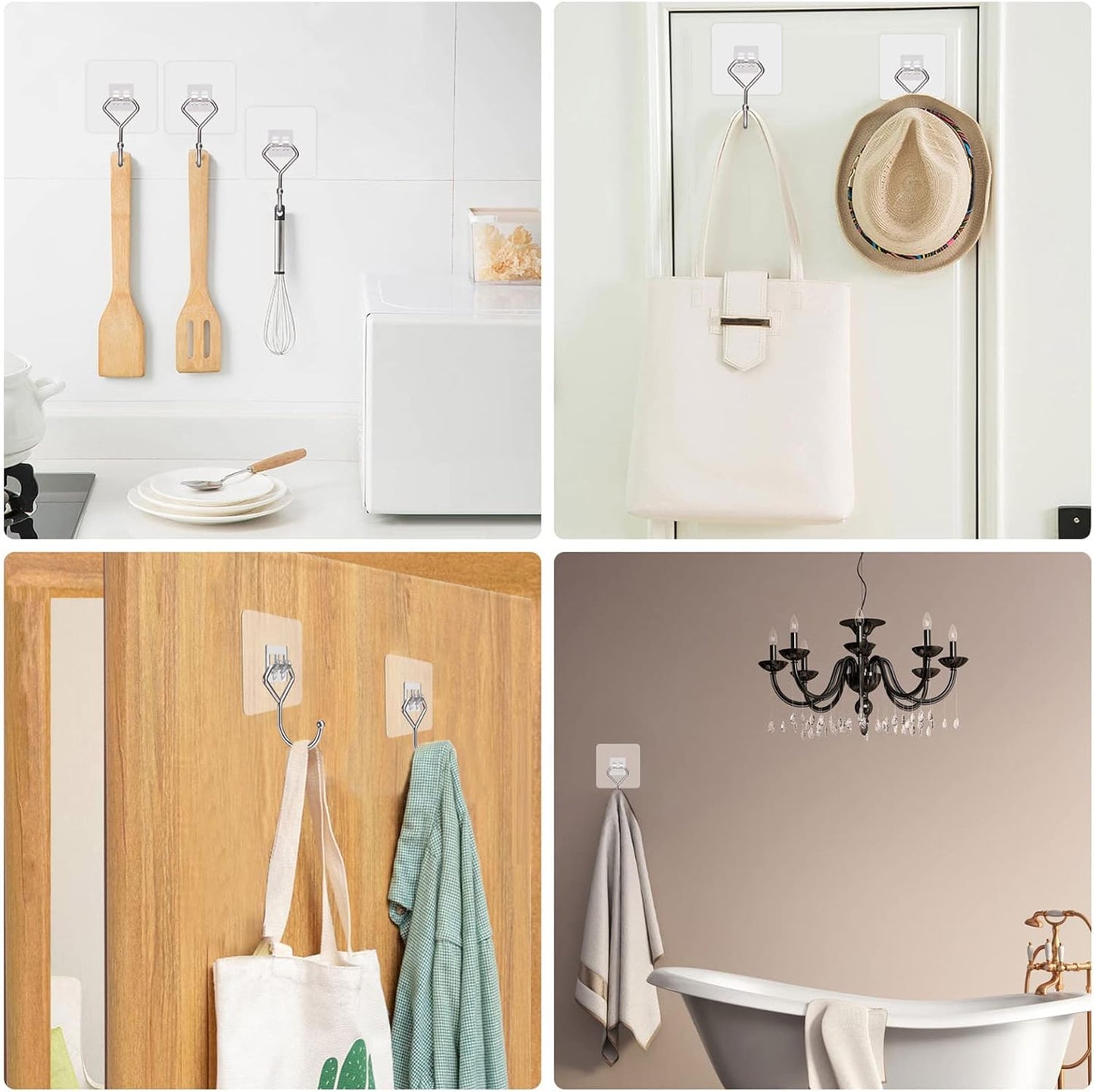 Large Adhesive Hooks 44Ib(Max), Wall Hooks Self-Adhesive Traceless Clear and Removable, Waterproof and Rustproof Hooks for Hanging for Home Bathroom Kitchen Office and Outdoor, 10-Pack