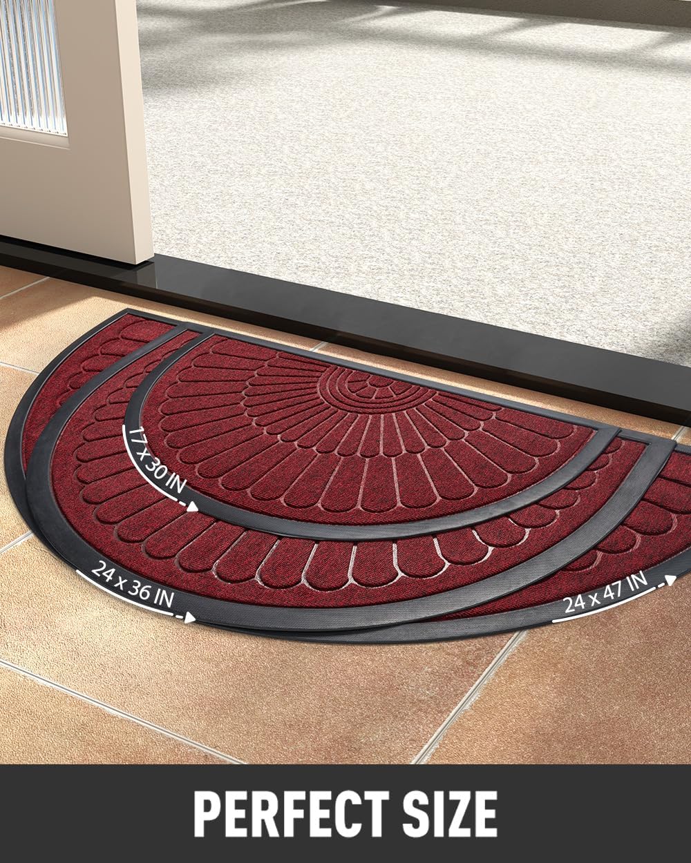 tchdio Door Mat Outdoor Indoor Entrance Doormat-Semicircular Durable Rubber Non Slip Front Door Mat for Outside Inside Entry Entryway Dirt Trapper WelcomeMat for Muddy Paws and Shoes-Black 17”x30”