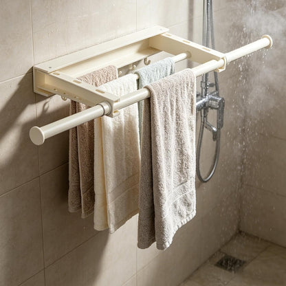 Wall-Mounted Dry Racks Retractable for Bathroom with 4 Hooks Clothes Drying Rack Bathroom Shelf for Collapsible Storage Rack Foldable Towel Holder for Kitchen, Balcony Laundry Room 16.8" to 29.5"
