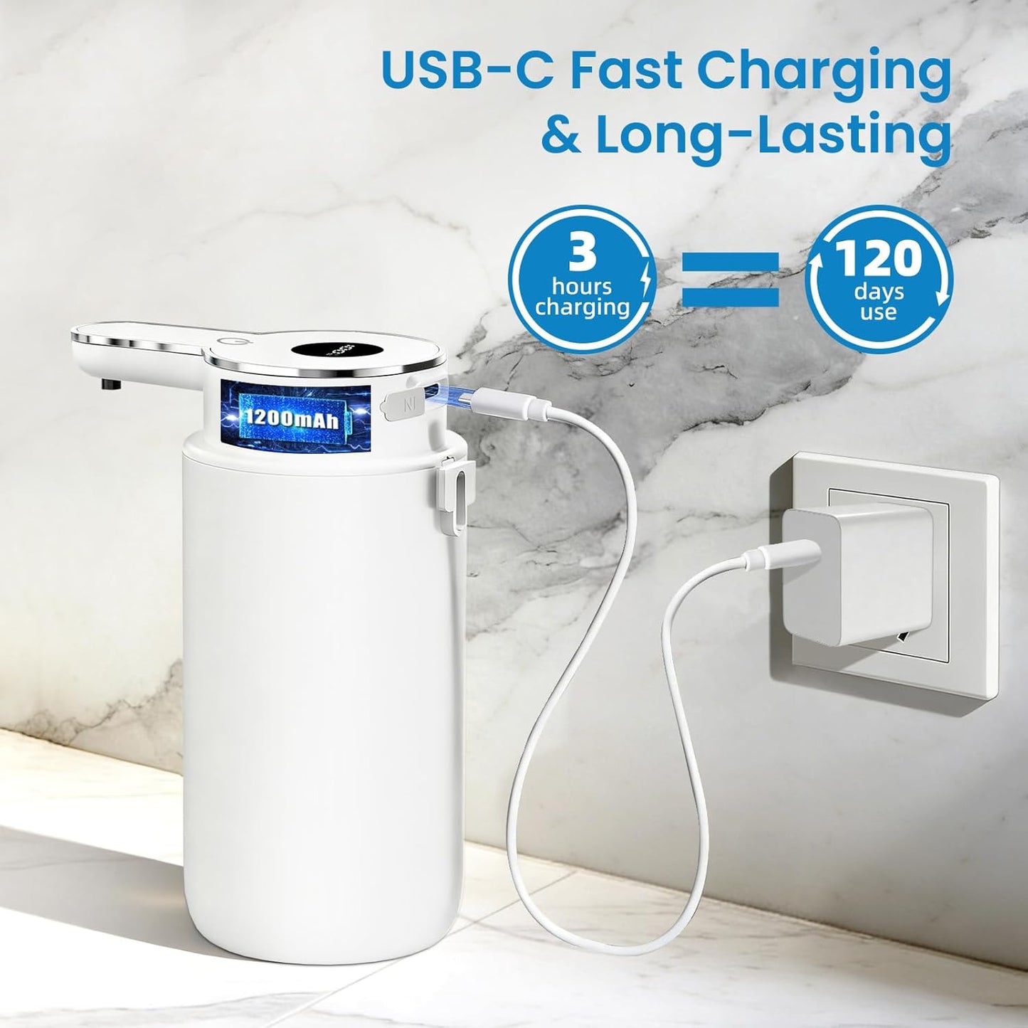 Automatic Foaming Soap Dispenser Touchless, 15oz/420ml USB-C Rechargeable Hand Soap Dispenser, 6-Level Adjustable Foam, IPX5 Waterproof, Wall Mount or Countertop for Bathroom Kitchen, Silver