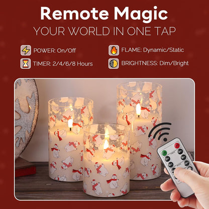 Eywamage Gold Glass Flameless Pillar Candles with Remote, Flickering Christmas LED Candles Battery Operated Set of 3