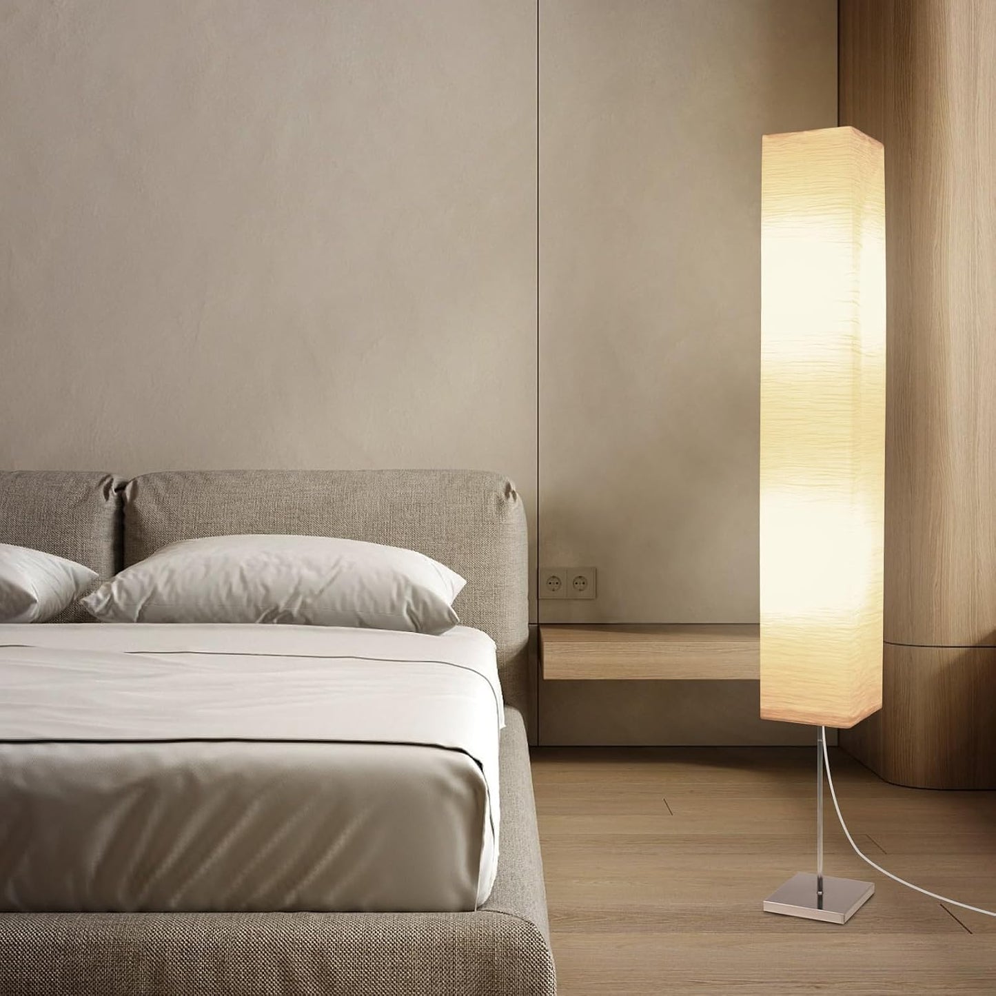 Paper Floor Lamp, Rice Paper Lamp for Living Room, Japanese Floor Lamp Rice Shade for Bedroom, Office& Living Room-Beige(Oval)