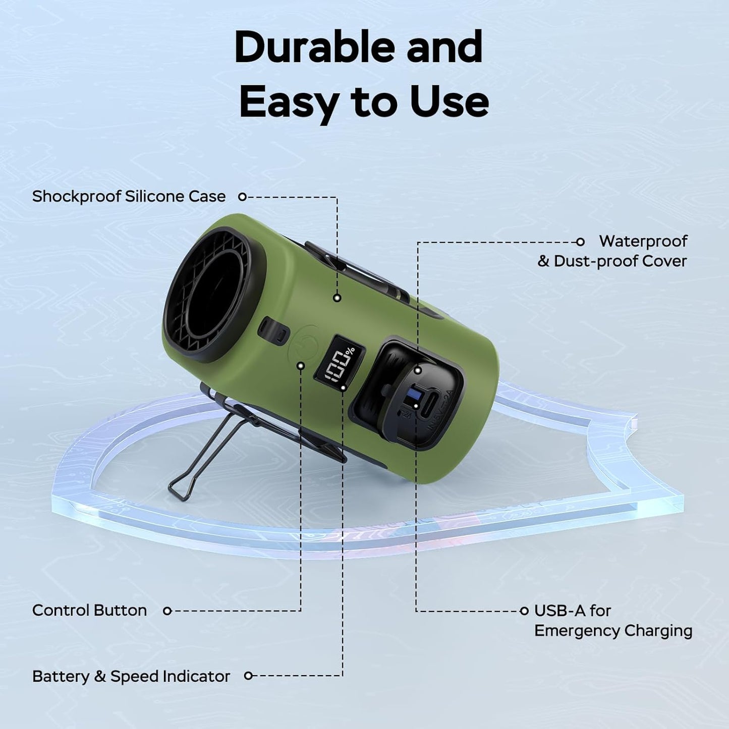 AMACOOL Portable Waist Fan Clip On, MAX 40H Work Time, 10000mAh Rechargeable Wearable Shirt Fan with Light, 16000RPM Powerful 5 Speed Belt Fans Personal Cooling Fans for Outdoor Jobsite Camping Travel