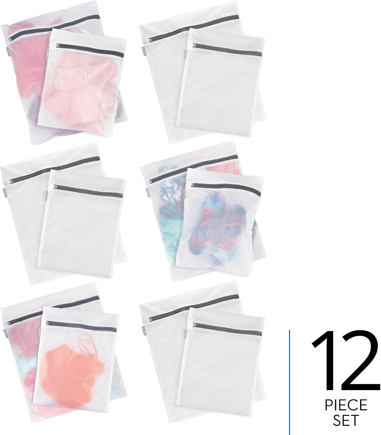 iDesign Mesh Laundry Bags with Built in Zipper for Cleaning Delicates– Set of 2, 1 Medium and 1 Large Bag, White