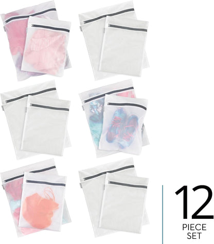 iDesign Mesh Laundry Bags with Built in Zipper for Cleaning Delicates– Set of 2, 1 Medium and 1 Large Bag, White
