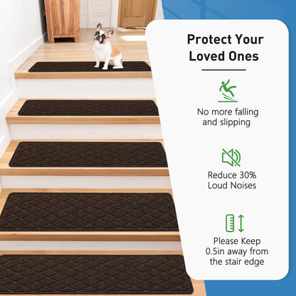 Non Slip Stair Treads for Wooden Steps,15 Pack 8" X 30" Stairs Carpet Treads Indoor with Reusable Peel and Stick Adhesive for Kids Elders and Pets