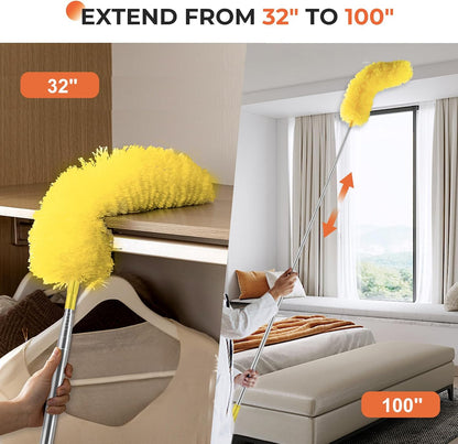 Dusters for Cleaning High Ceiling Fan, Newliton Microfiber Feather Duster with 30'' to 100'' Telescoping Extension Pole, Long Extendable Duster for Home Car Furniture Cobweb, Yellow