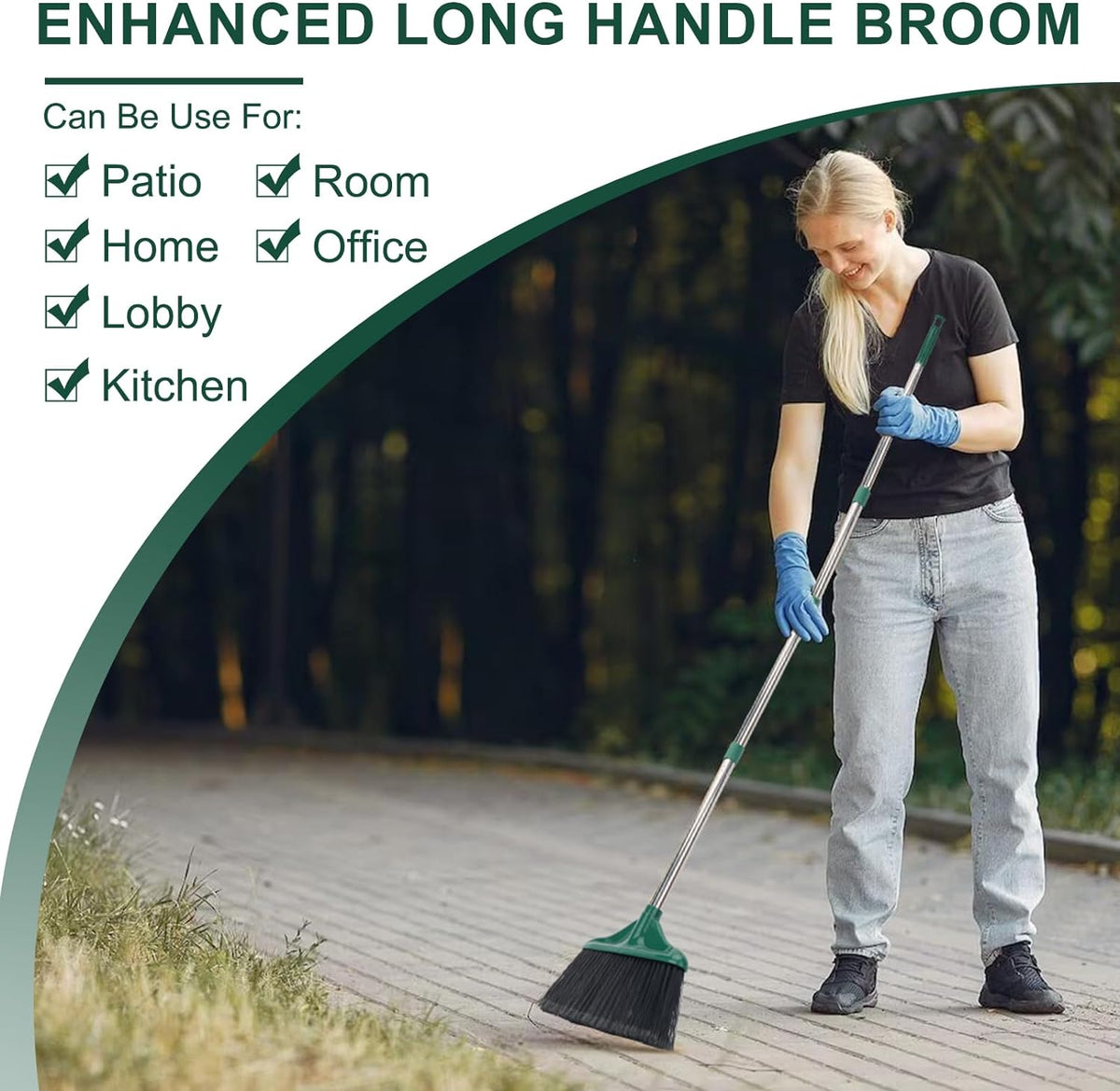 18 inches Push Broom Outdoor Garden Broom with 63" Long Handle for Deck Driveway Garage Yard Patio Concrete Floor Cleaning(Red)