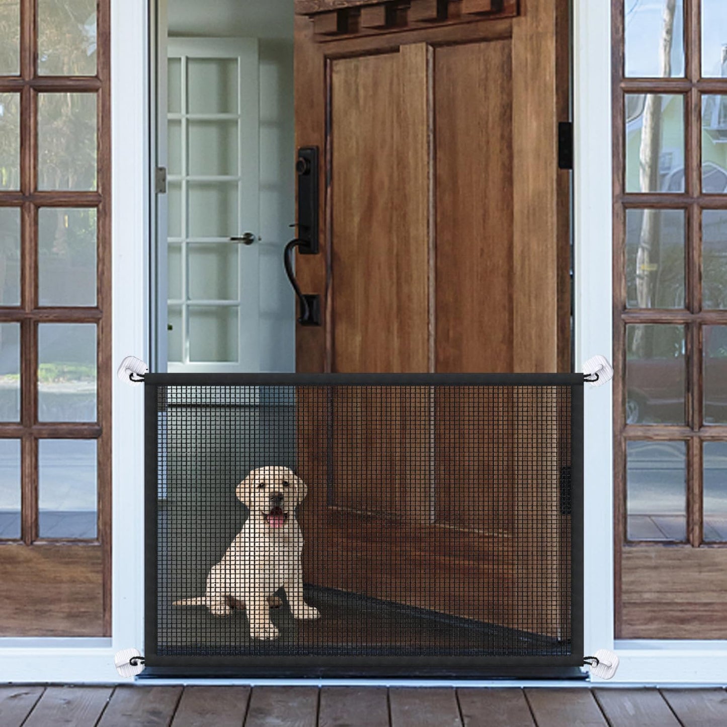 Mesh Gates for Kids or Pets, Magic Pet Gate for The House, Portable Baby Puppy Safety Fence Guard for Stairs and Doorways, Easy Install Anywhere, 43" W x 30" H, 8 Hooks