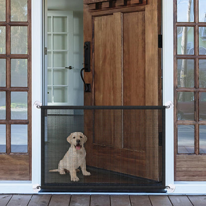 Mesh Gates for Kids or Pets, Magic Pet Gate for The House, Portable Baby Puppy Safety Fence Guard for Stairs and Doorways, Easy Install Anywhere, 43" W x 30" H, 8 Hooks