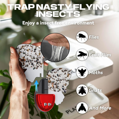 Flying Insect Trap Indoor, Light Fly Trap Captures Flies, Fruit Flies, Gnats, Moths, Mosquito and Other Flying Houseflies(1 Plug-in Device + 3 Pair Refills)