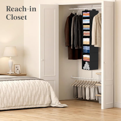 Lifewit 5 Tier Hanging Closet Organizer and Storage for Shelves, Foldable Clothes Shelf with 2 Sturdy Hooks, Sweater/Coat/Shoes Clothing Organization for Wardrobe, Dorm, Bedroom, Gray