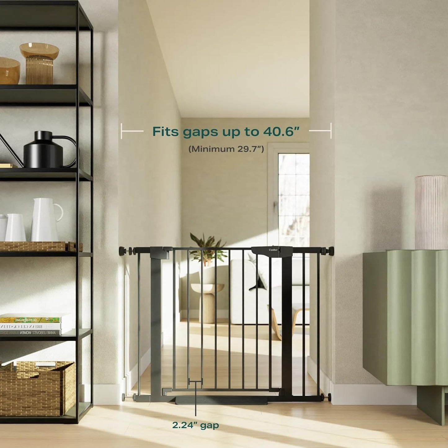 Cumbor 29.7-48" Baby Gate for Stairs, Mom's Choice Awards Winner-Dog Gate for Doorways, Auto Close Safety Pet Gate for Dogs Indoor, Easy Install Pressure Mounted Child Gate with Walk Thru Door, Brown