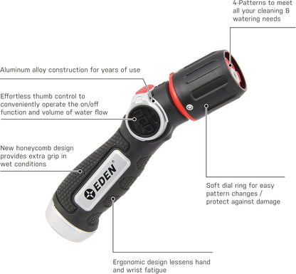 Eden PRO 94834 Metal Front Trigger 4-Pattern Turbo Nozzle | Heavy-Duty Hose Sprayer for Garden, Lawn, Plants, Outdoor Cleaning, Durable Aluminum Core, Quick Connect Set Included