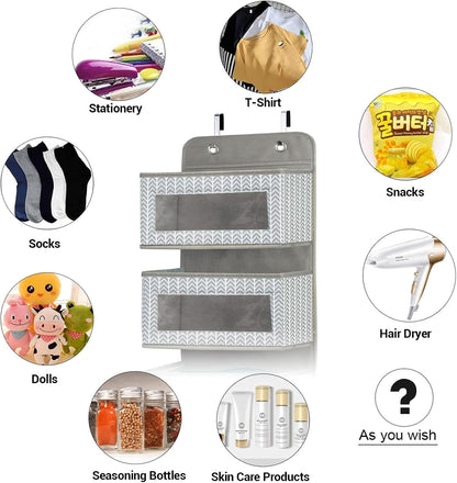 Over The Door Hanging Organizer Storage with 5 Large Pockets,Wall Mount Clear Windows and 2 Widened Metal Hooks for Pantry,Nursery,Diapers,Bathroom,Kitchen,Closet,Dorm