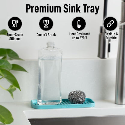 Zulay Kitchen (9x3.5in) Sponge Holder for Kitchen Sink - Flexible Heavy-Duty Multipurpose Sink Caddy - Counter Organizer for Kitchen, Bathroom, Makeup, Trinkets & More! (Grey)