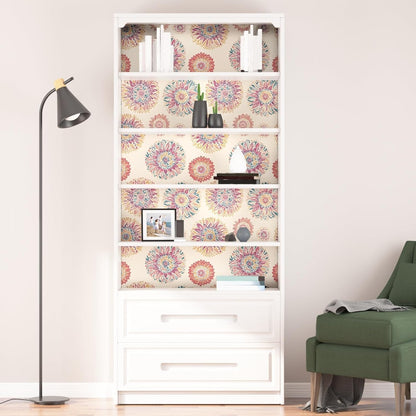 Blue Wallpaper Peel and Stick,Vintage Boho Floral Contact Paper 17.5" x 118", Retro Botanical Flower Wall Paper Self Adhesive Removable Waterproof for Walls Shelves Cabinet Table (Blue,Yellow, Green)