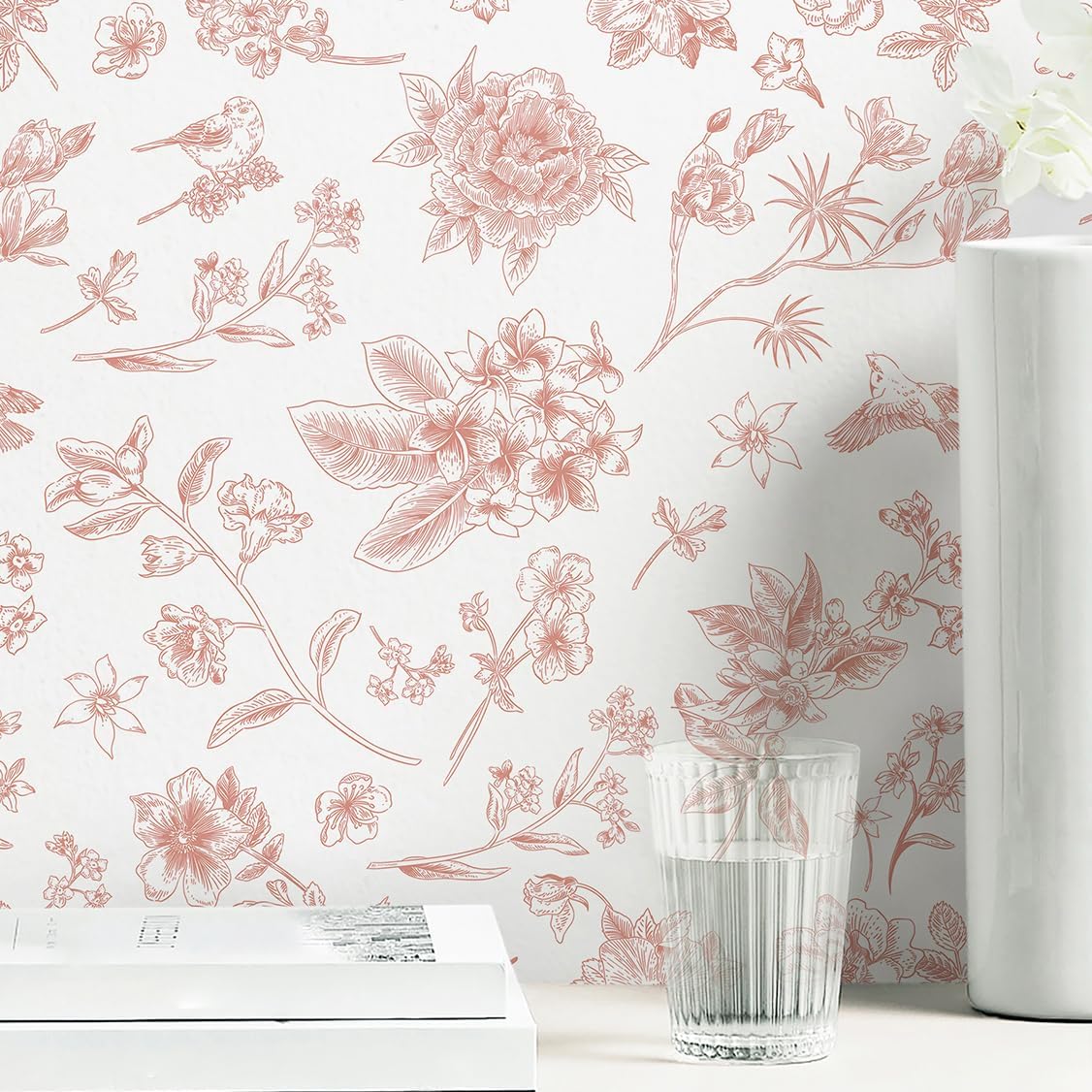 Safiyya Peel and Stick Wallpaper Floral Green and White Leaf Contact Paper for Cabinets 17.3"x 78.7" Self Adhesive Removable Wallpaper for Bathroom Renter Friendly Wall Paper Vinyl Roll