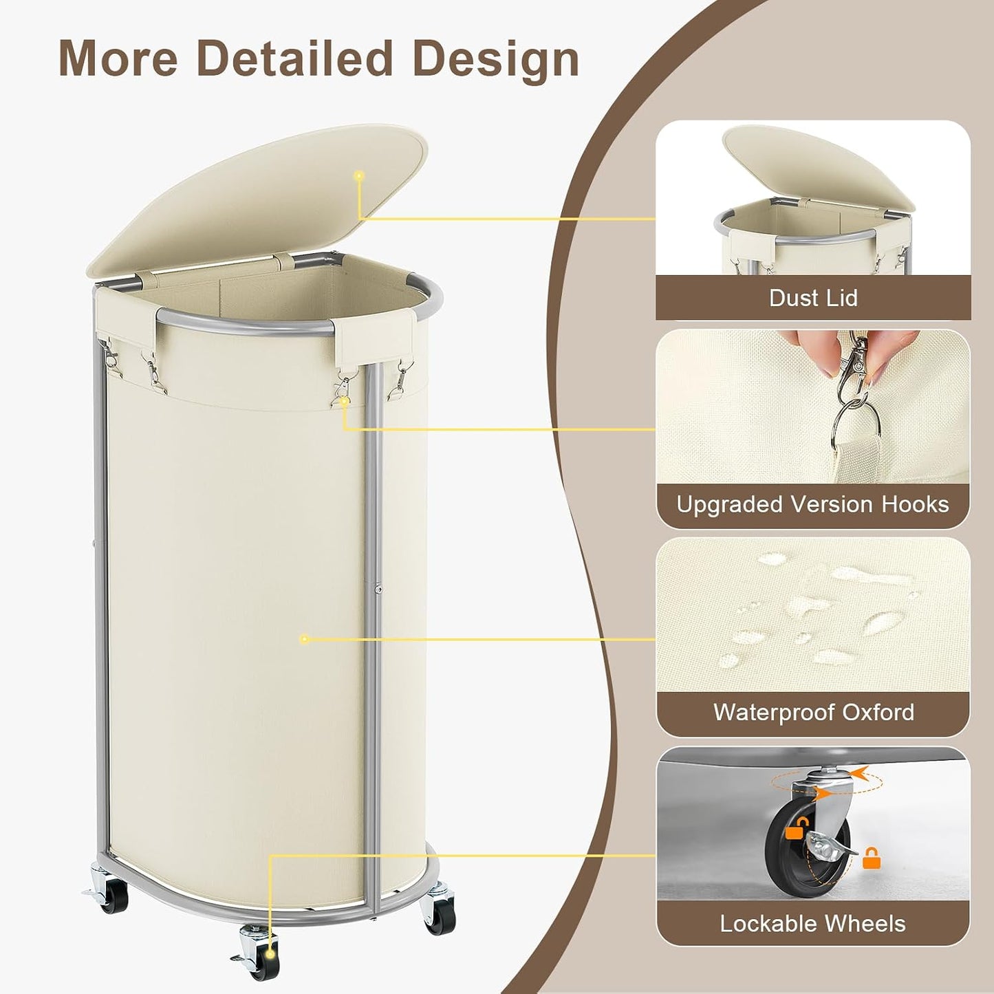 200L Double Laundry Hamper with Lid and Wheels, Large Oval Rolling Laundry Basket 2 section, Sturdy Metal Laundry Cart with 2 Removable Bags, Dirty Clothes Organizer for Home, Dorm, Black