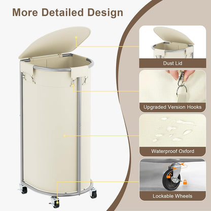 200L Double Laundry Hamper with Lid and Wheels, Large Oval Rolling Laundry Basket 2 section, Sturdy Metal Laundry Cart with 2 Removable Bags, Dirty Clothes Organizer for Home, Dorm, Black