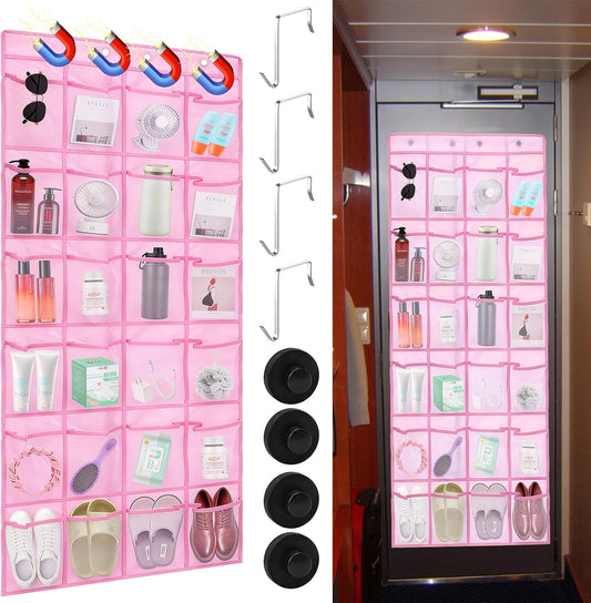 CTTZCKJ Over The Door Organizer For Cruise Ships|Magnetic Door Organizers with 24-Pocket for Cruise Ship|55"x21"|Cruise Over the Door Organizer,Magnetic Shoe Rack for Cruise,Behind-Door Storage
