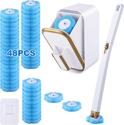 wlich Disposable Toilet Brush with 48 Refills, Bowl Toilet Brush with Wall Mounted Holder, Toilet Bowl Brush Set with Wand and Storage Box for Bathroom Cleaning