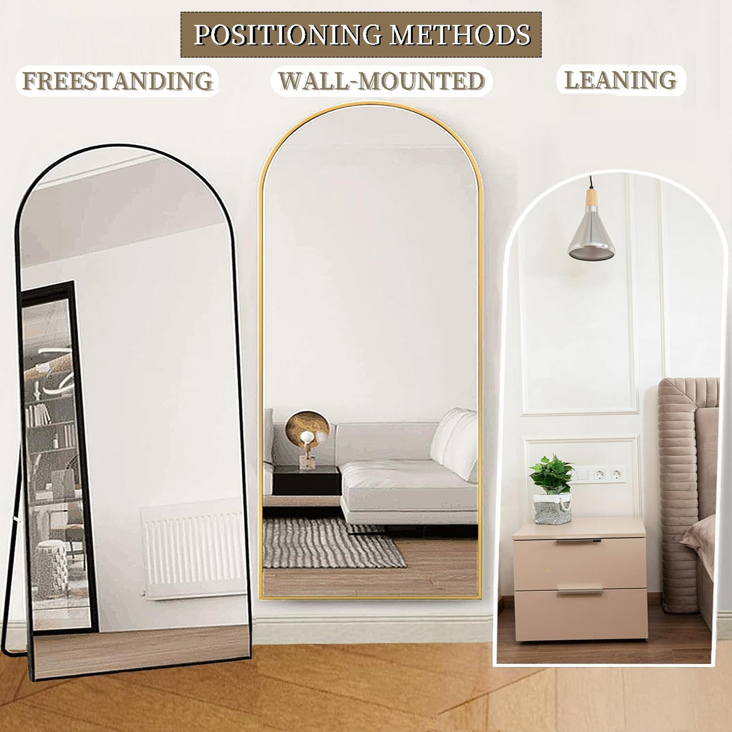 OGCAU Floor Full Length Mirror, 56"x20" Arched Full Body Mirror, Hanging or Leaning, Standing, Wall Mounted with Aluminum Frame for Bedroom Living Room, White