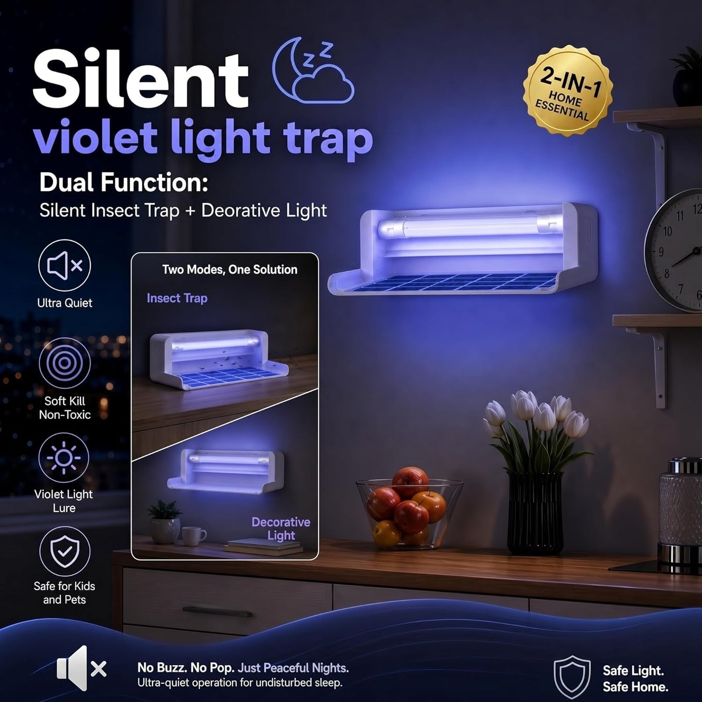 2pack Fly Catcher Indoor,Fruit Fly Traps Indoor for Home,Wall Sconce Fly UV Light Trap for Capturing Flies,Moths, Gnats with 10 Sticky Glue Boards, Bug Catcher Indoor, Light Flying Insect Trap -White