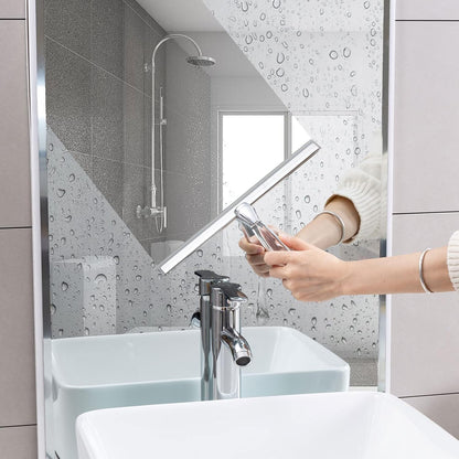 Ettori Shower Squeegee Clear Glass Wall Cleaner Stainless Steel with Suction Storage Hook -10'', Chrome