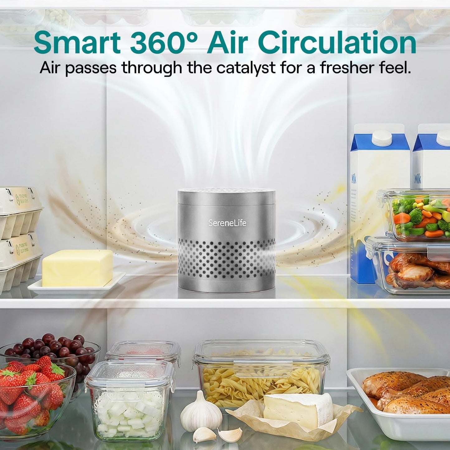 SereneLife Fridge Deodorizer & Odor Eliminator, Multi-Use Refrigerator Deodorizer Aluminum Pod for Freezer, Closet, Car, Shoes & Enclosed Spaces, Compact, Reusable & Lasts Up to 10 Years (Gray)